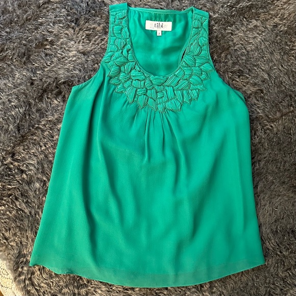 TIBI | NWOT Green Silk Racerback Tank Top Blouse w Neck Detail Size 2 lined - Picture 1 of 7